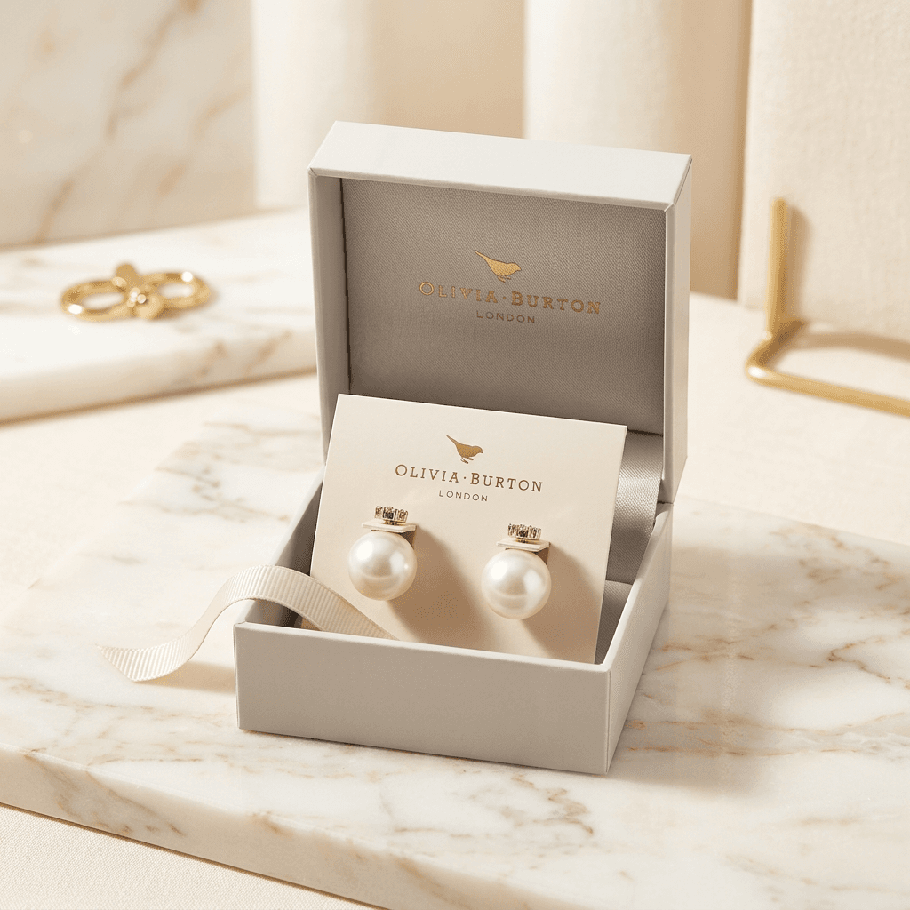 Olivia Burton Pendientes Perla Blanca · Detalle Oro Rosa - imagen 1