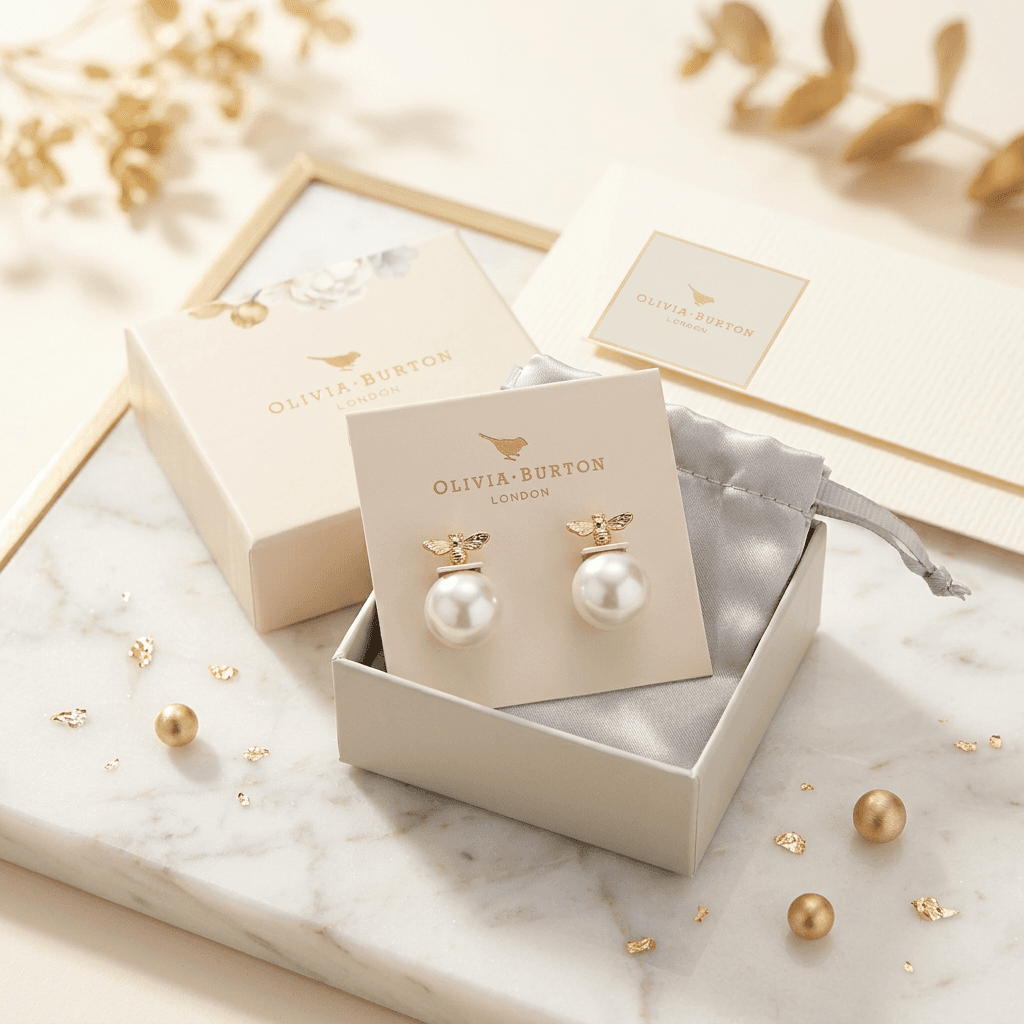 Olivia Burton Pendientes Perla Blanca · Detalle Oro Rosa - miniatura 2